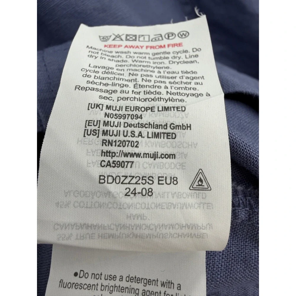 Muji Hemp Cotton Blend Chore Jacket Womens XS Blue Button Front Lightweight Coat